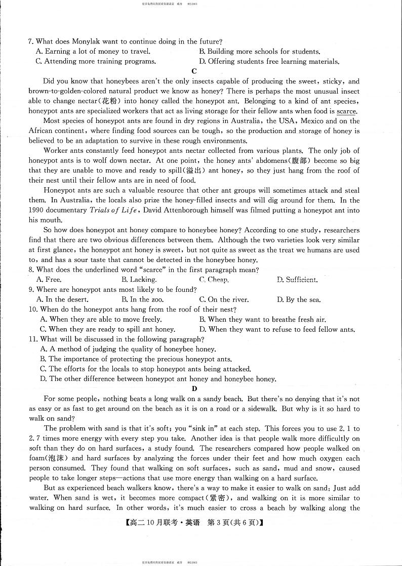 河南省洛阳市强基联盟2023-2024学年高二上学期10月联考英语试题03