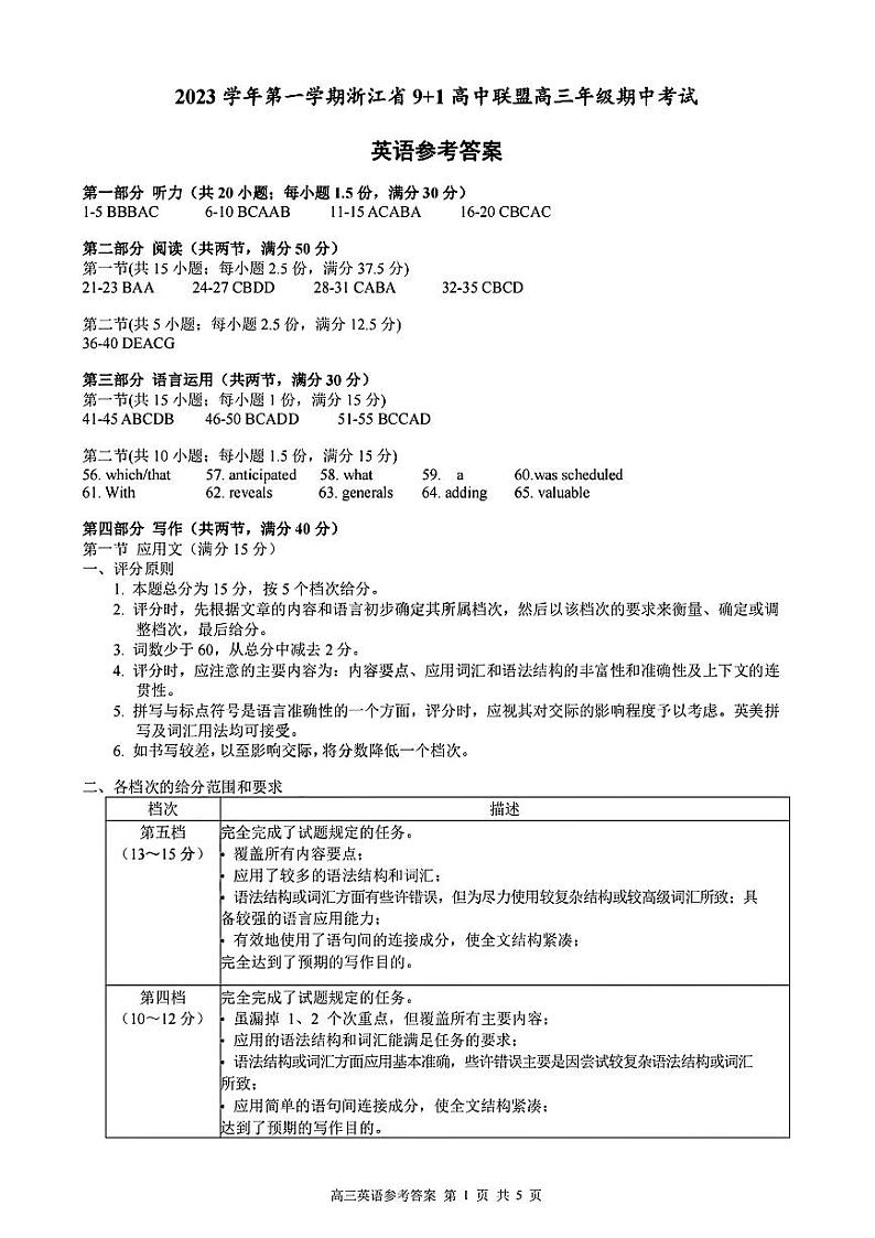 2024浙江省91高中联盟高三上学期期中联考试题英语PDF版含答案（含听力）01