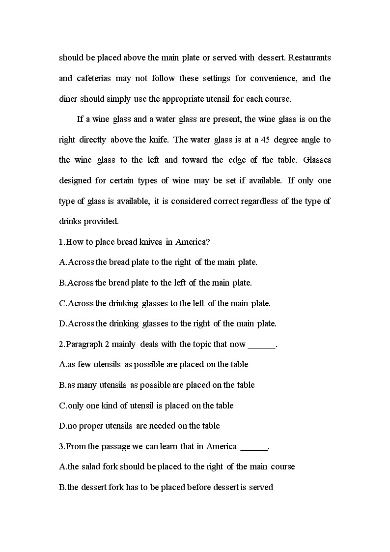 Unit 3 Food And Culture单元小测  2024届高考英语人教版（2019）必修第二册一轮复习02