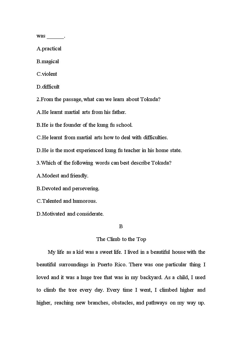 Unit 3 Sports And Fitness单元小测  2024届高考英语人教版（2019）必修第一册一轮复习第3页