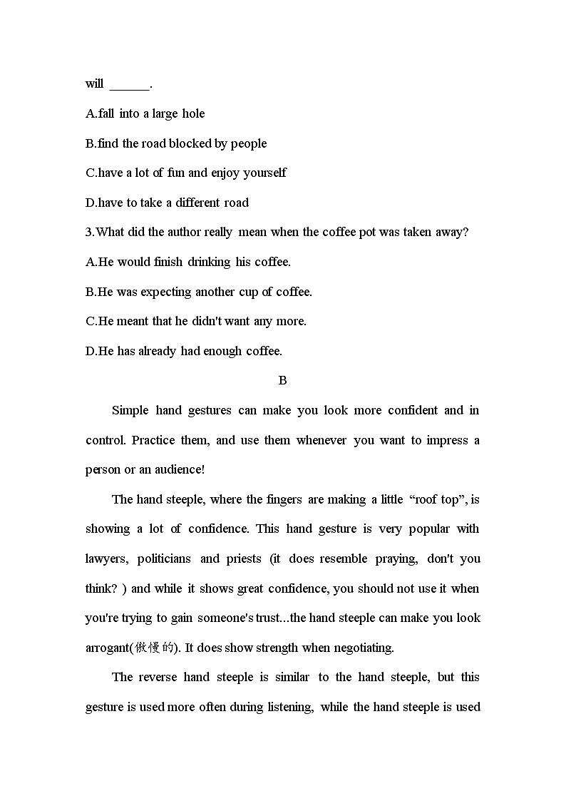 Unit 4 Body Language单元小测 2024届高考英语人教版（2019）选择性必修第一册一轮复习第3页