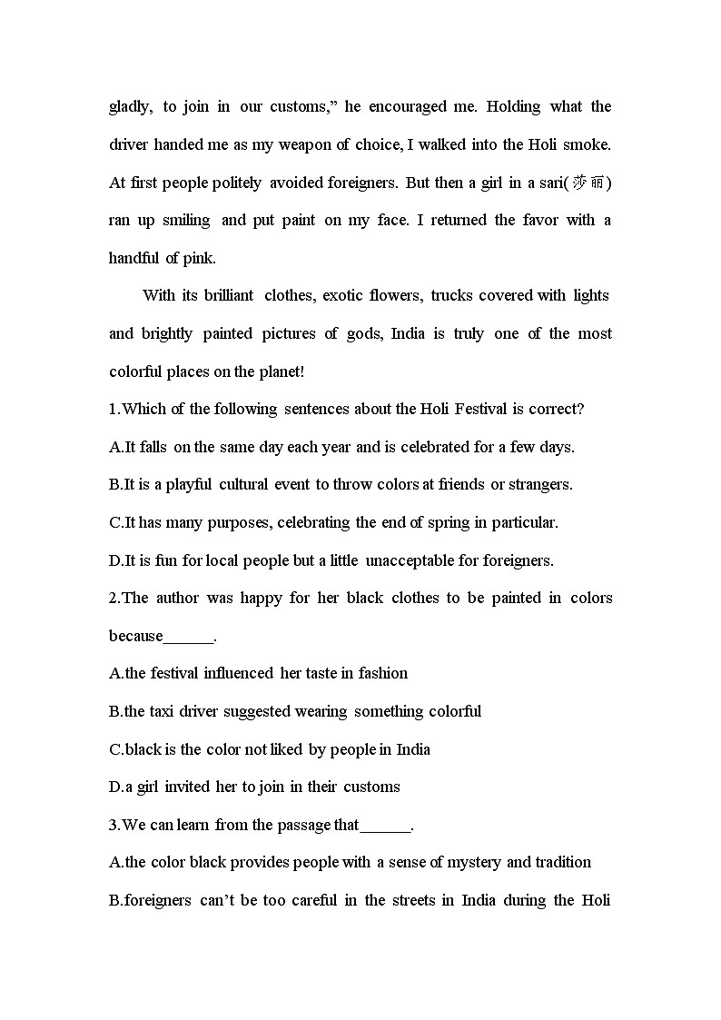 Unit 4 History And Traditions单元小测 2024届高考英语人教版（2019）必修第二册一轮复习02