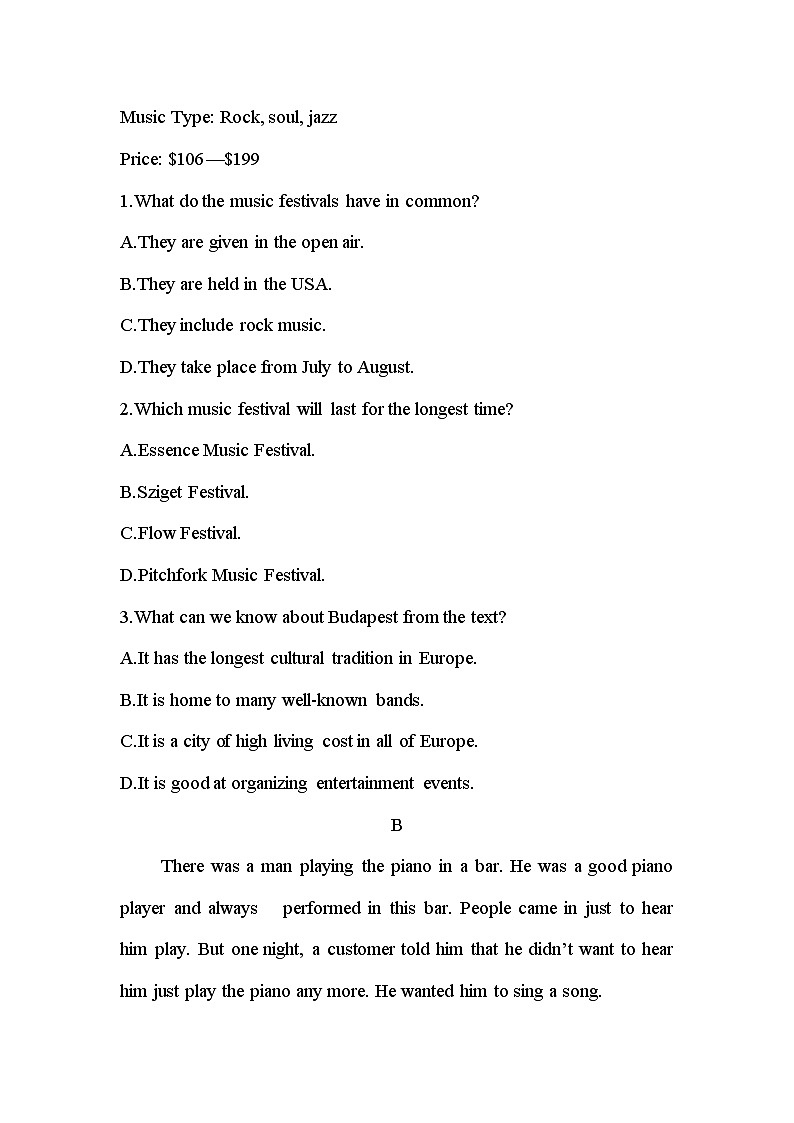 Unit 5 Music单元小测 2024届高考英语人教版（2019）必修第二册一轮复习第3页