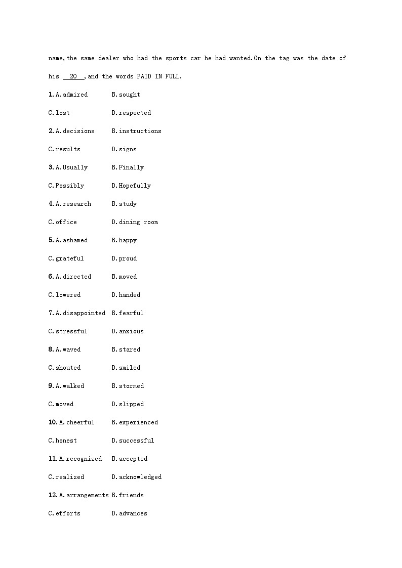 适用于老高考旧教材2024版高考英语二轮复习挑战外刊题组练完形填空1（附解析）第2页