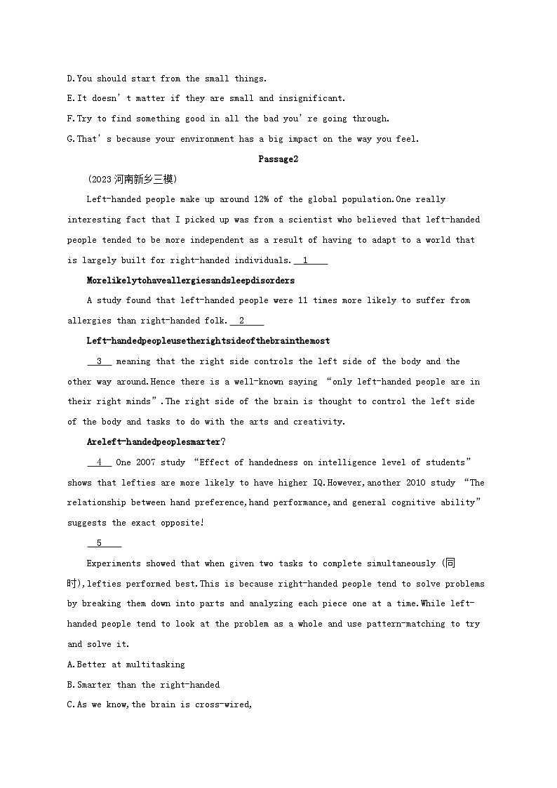 适用于老高考旧教材2024版高考英语二轮复习专项能力提升练七选五考点分类练1小标题类（附解析）第2页