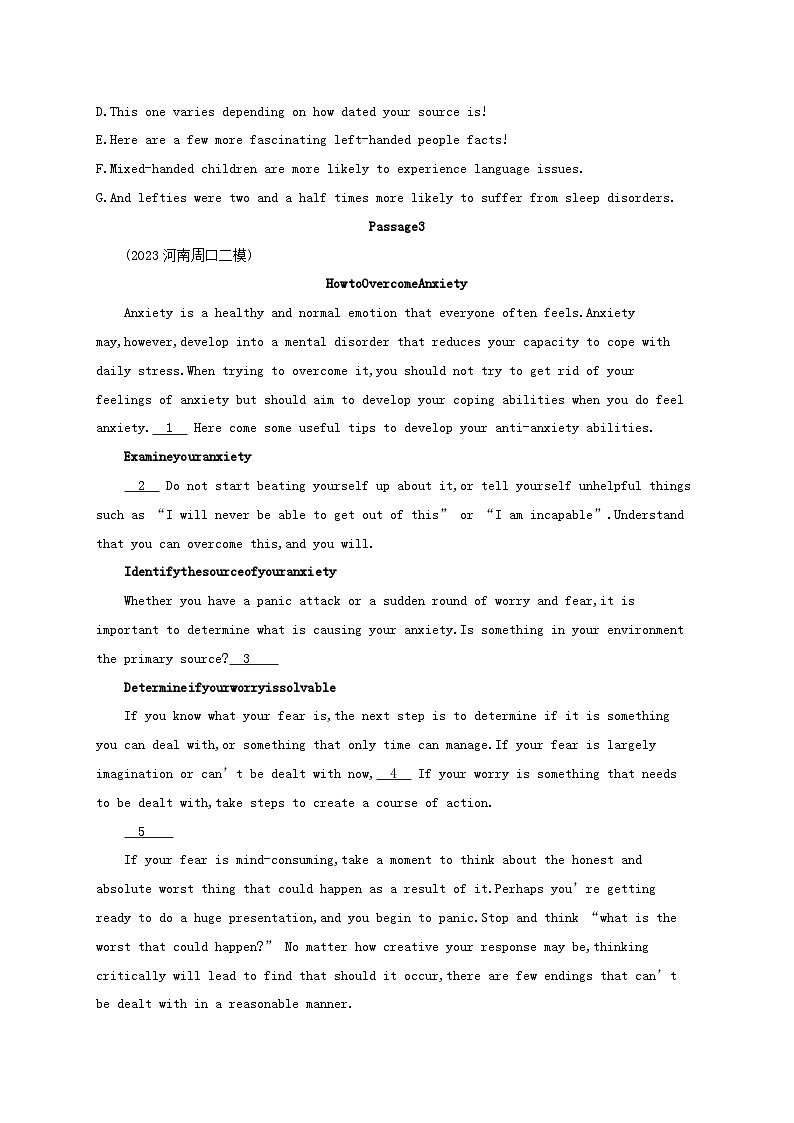 适用于老高考旧教材2024版高考英语二轮复习专项能力提升练七选五考点分类练1小标题类（附解析）第3页