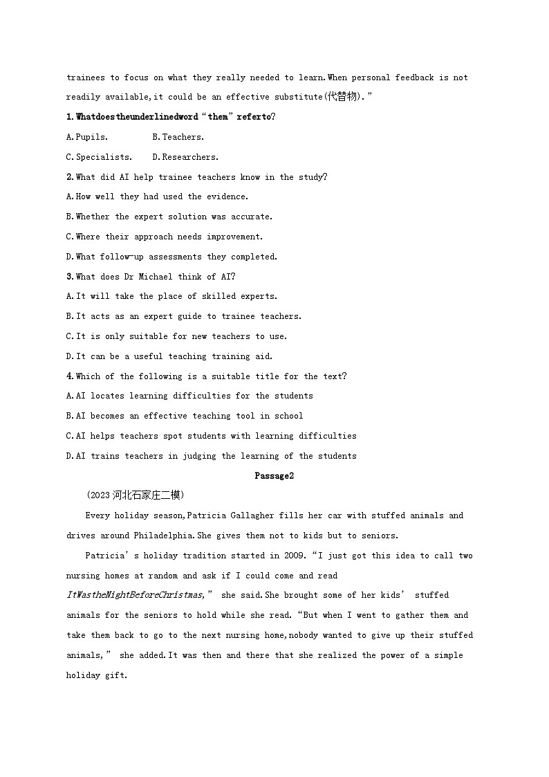 适用于老高考旧教材2024版高考英语二轮复习专项能力提升练阅读理解考点分类练7词句猜测题1（附解析）02