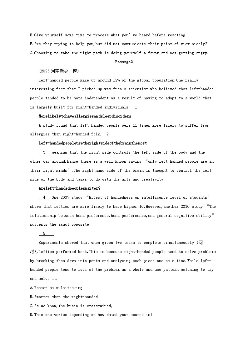 适用于新高考新教材2024版高考英语二轮复习专项能力提升练七选五考点分类练1小标题类（附解析）第2页