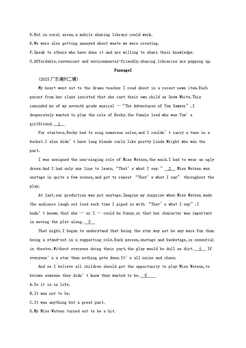 适用于新高考新教材2024版高考英语二轮复习专项能力提升练七选五考点分类练4逻辑关系类（附解析）第2页