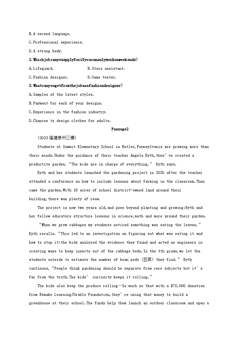 适用于新高考新教材2024版高考英语二轮复习专项能力提升练阅读理解考点分类练1细节理解题1（附解析）第2页