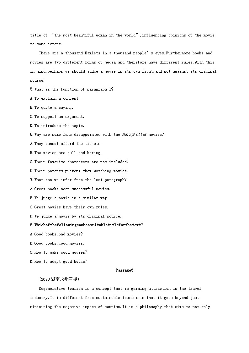 适用于新高考新教材2024版高考英语二轮复习专项能力提升练阅读理解考点分类练10主旨大意题1（附解析）03