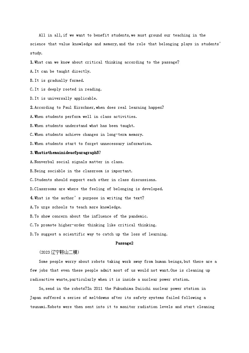 适用于新高考新教材2024版高考英语二轮复习专项能力提升练阅读理解考点分类练12主旨大意题3（附解析）第2页