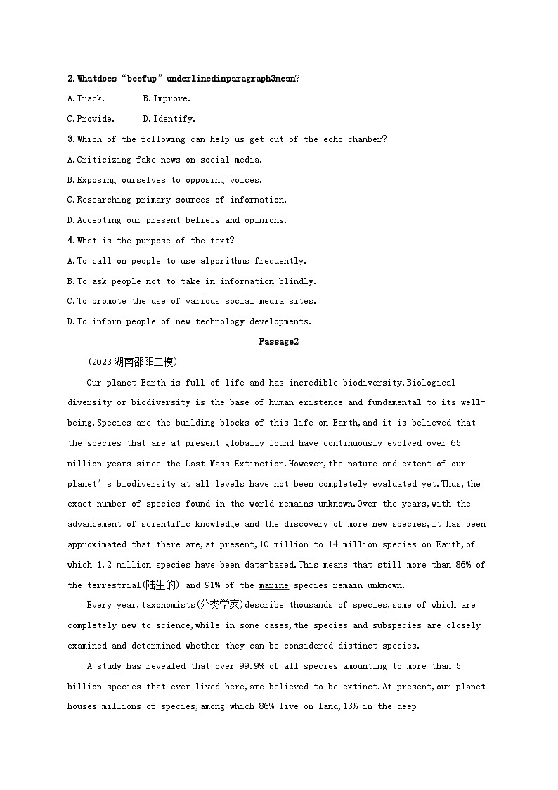 适用于新高考新教材2024版高考英语二轮复习专项能力提升练阅读理解考点分类练8词句猜测题2（附解析）02