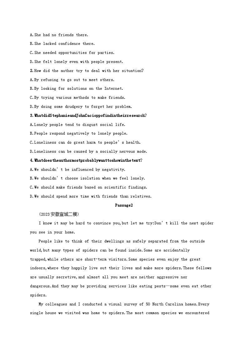 适用于新高考新教材2024版高考英语二轮复习专项能力提升练阅读理解考点分类练6推理判断题4（附解析）02