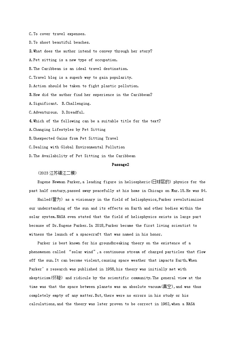 适用于新高考新教材2024版高考英语二轮复习专项能力提升练阅读理解文体分类练2记叙文（附解析）第2页