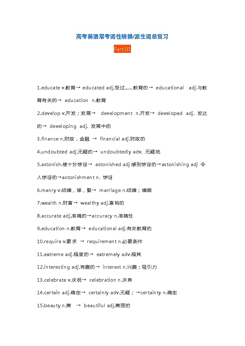 高中英语考试常考词性转换-派生词总复习第1页