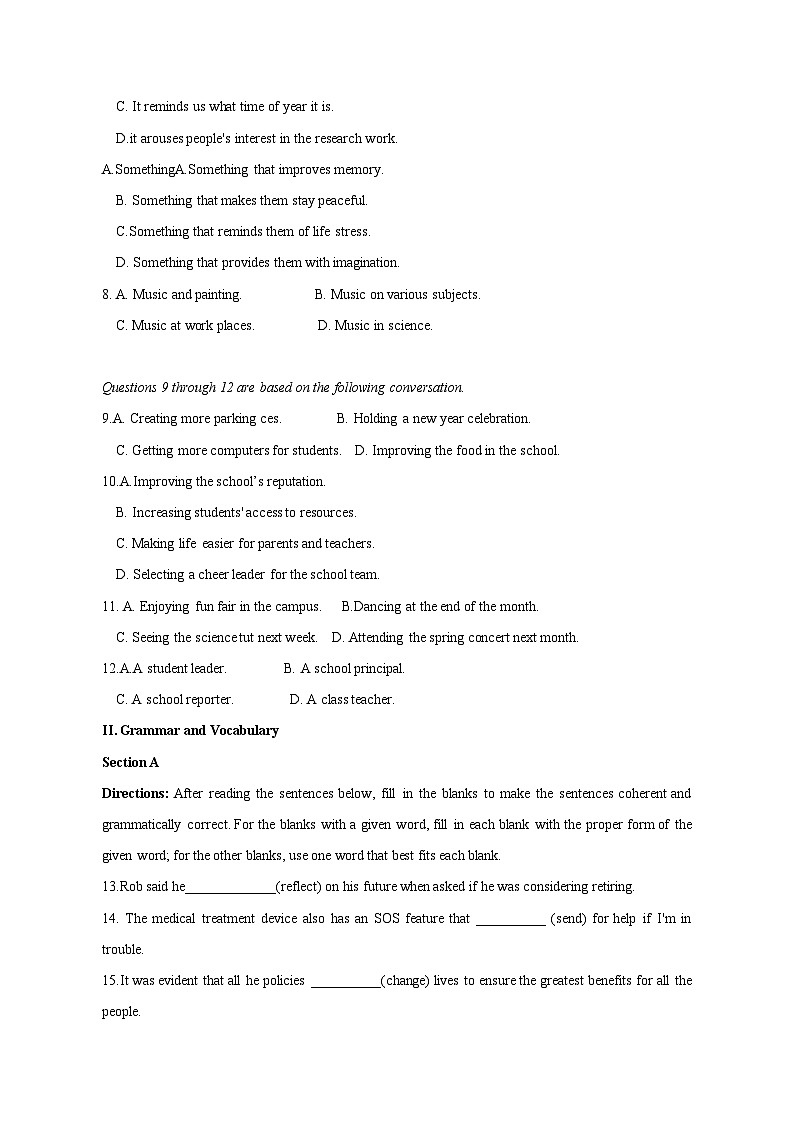 2023-2024学年上海市青浦区高一上册期终学业质量调研测试英语试卷（附答案）02