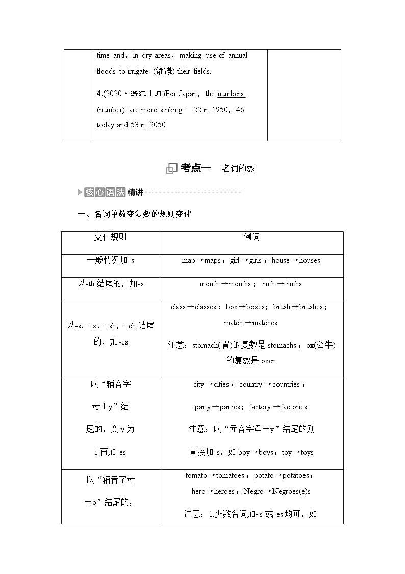 人教版高考英语一轮复习1第1讲名词和数词课时学案02