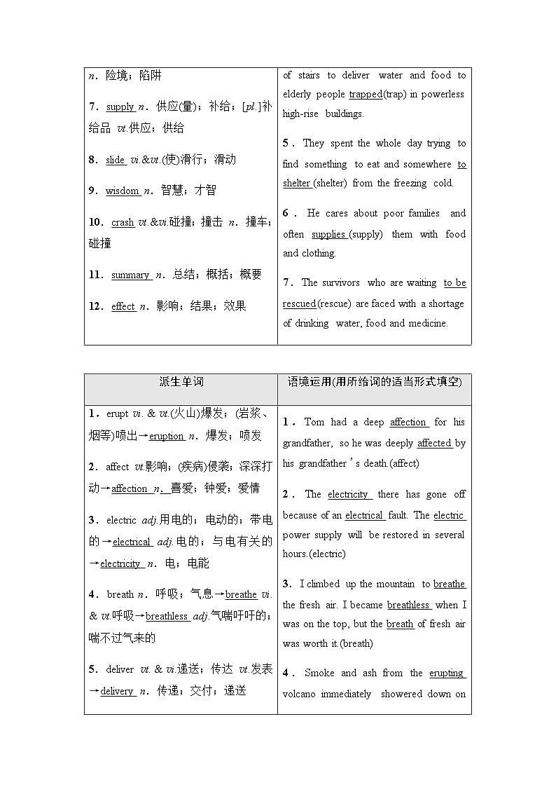 人教版高考英语一轮复习必修第1册UNIT4 NATURAL DISASTERS课时学案02