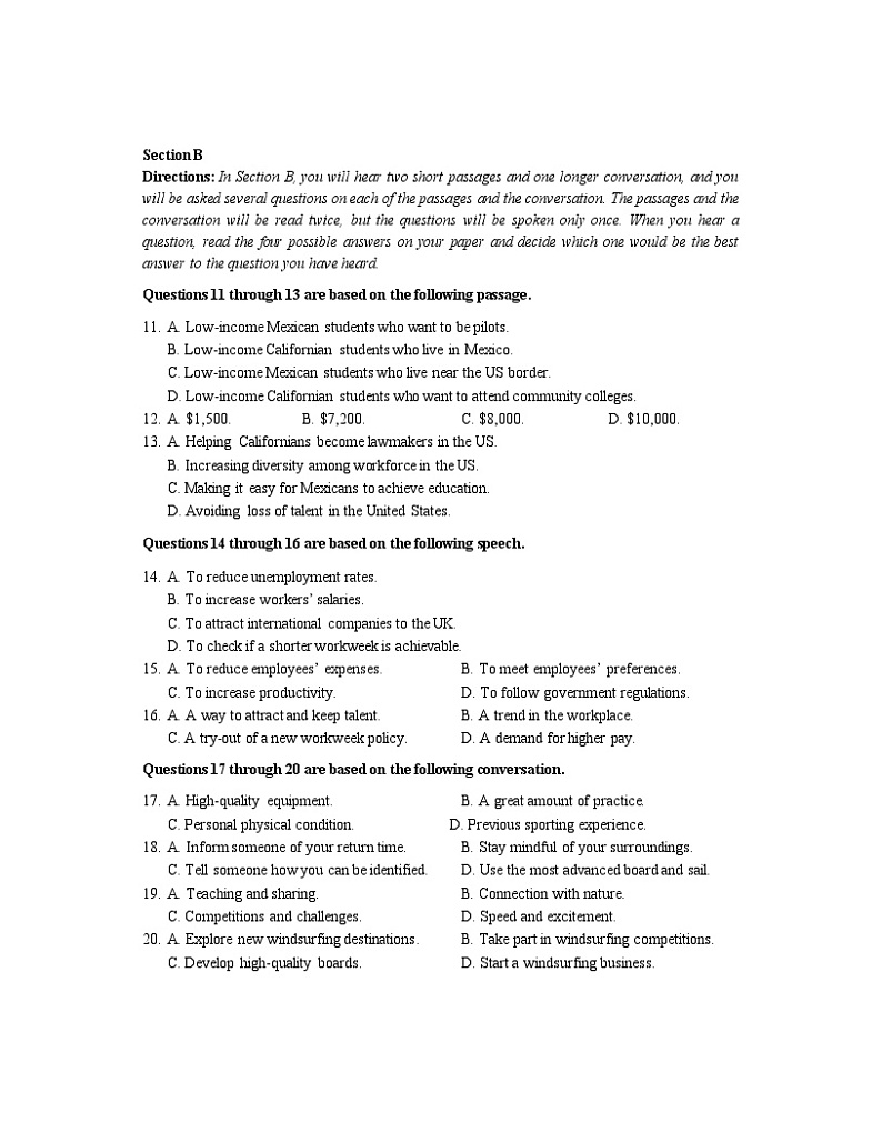 上海市闵行区2023-2024学年高三英语上学期学业质量调研试题（一模）（Word版附答案）02
