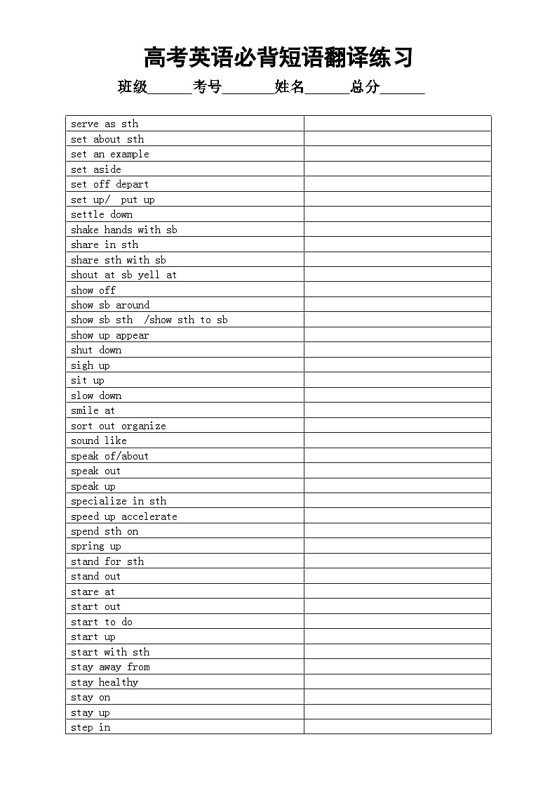 高中英语2024届高考复习必背短语翻译练习1216（附参考答案）01