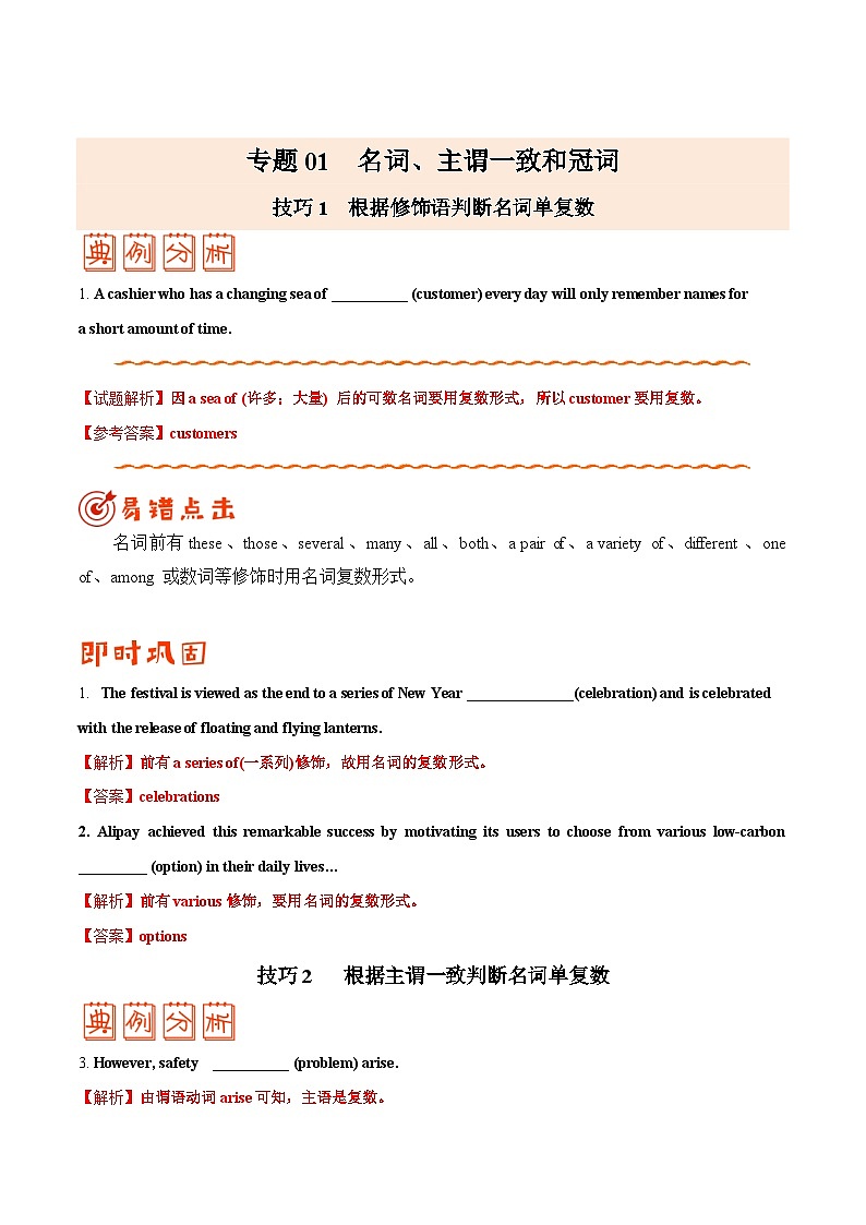 专题01 名词、主谓一致和冠词 （解析版）第1页