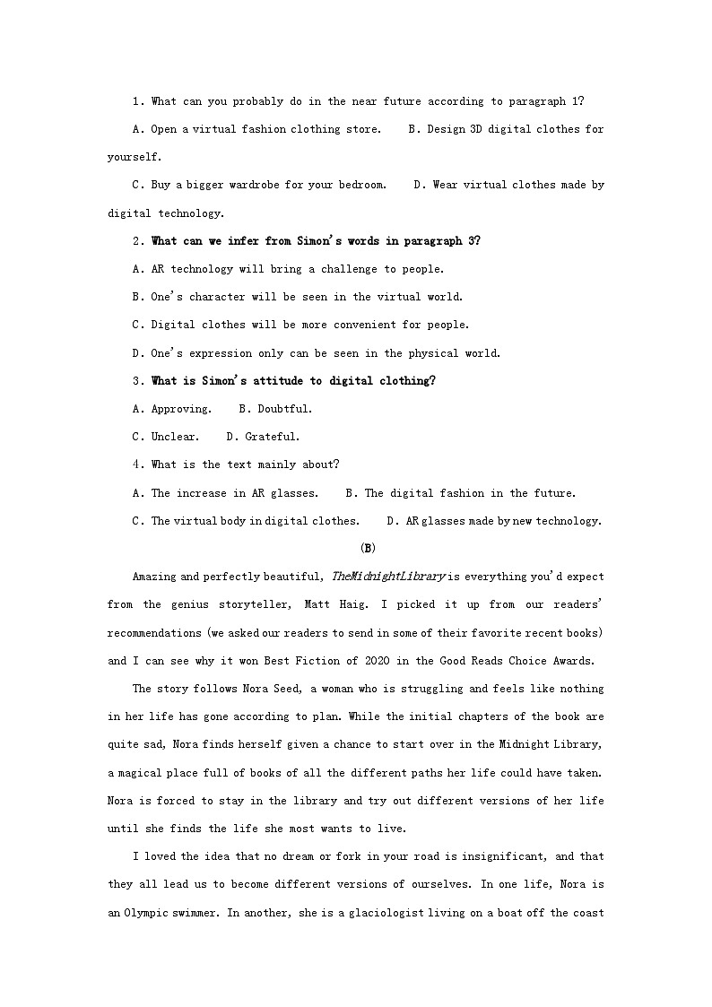 新教材2024届高考英语二轮专项分层特训卷第一部分专题强化练专题一阅读理解强化训练四推理判断题二（附解析）第2页