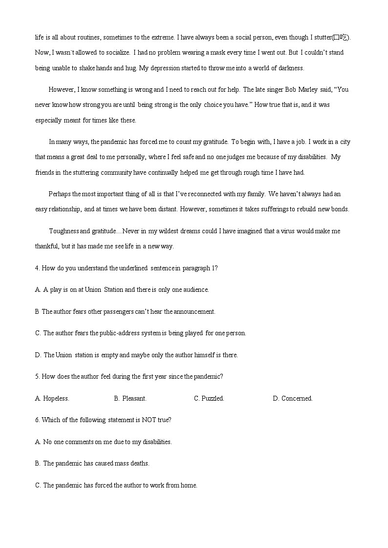 精品解析：河南驻马店高级中学2022-2023学年高一下学期期中考试英语试题（原卷版）第3页