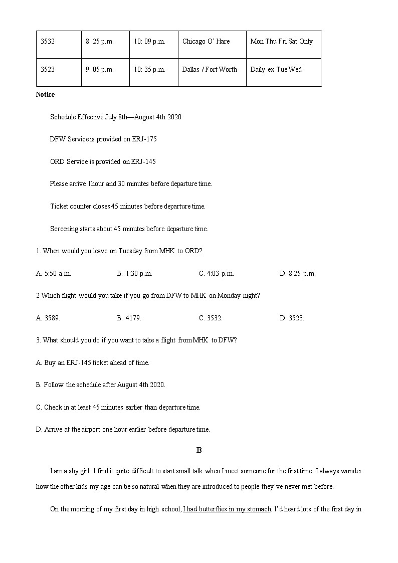 精品解析：广东省佛山市南海区大沥高级中学2021-2022学年高一上学期阶段检测一英语试题（原卷版）第3页