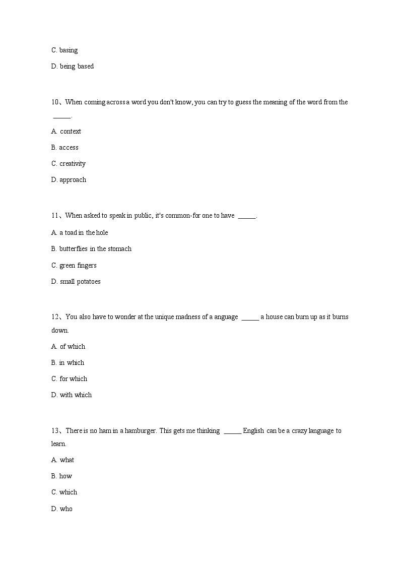 天津天津市2023-2024学年10月高一上学期月考英语模拟试卷（含答案）第3页