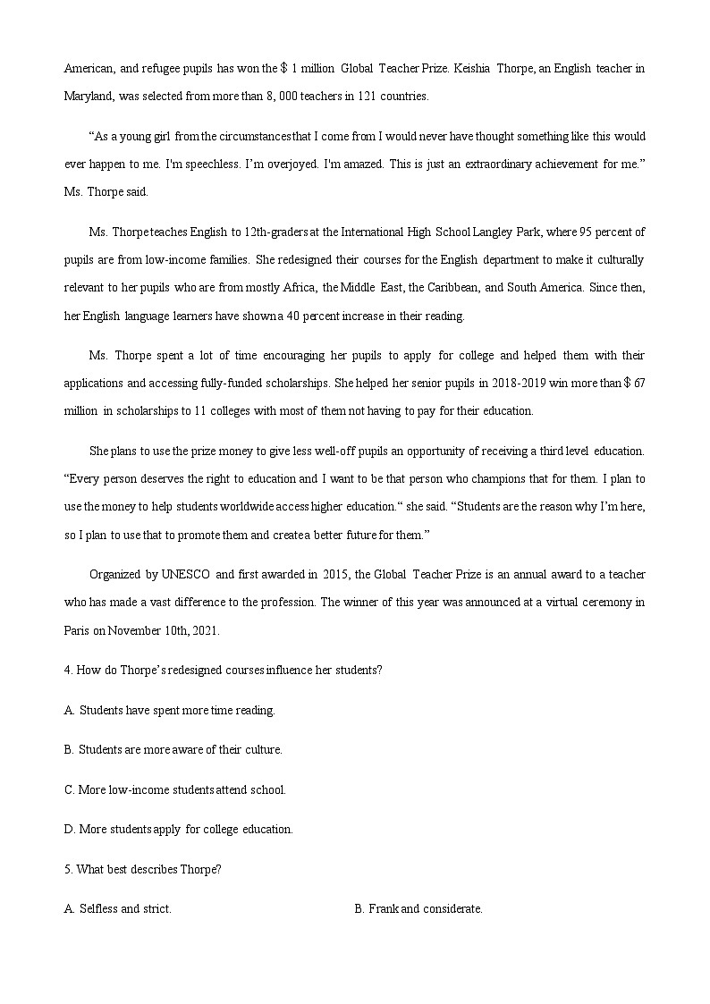 2023-2024学年广东省揭阳市揭东区高三上学期期中考试英语试题含答案03