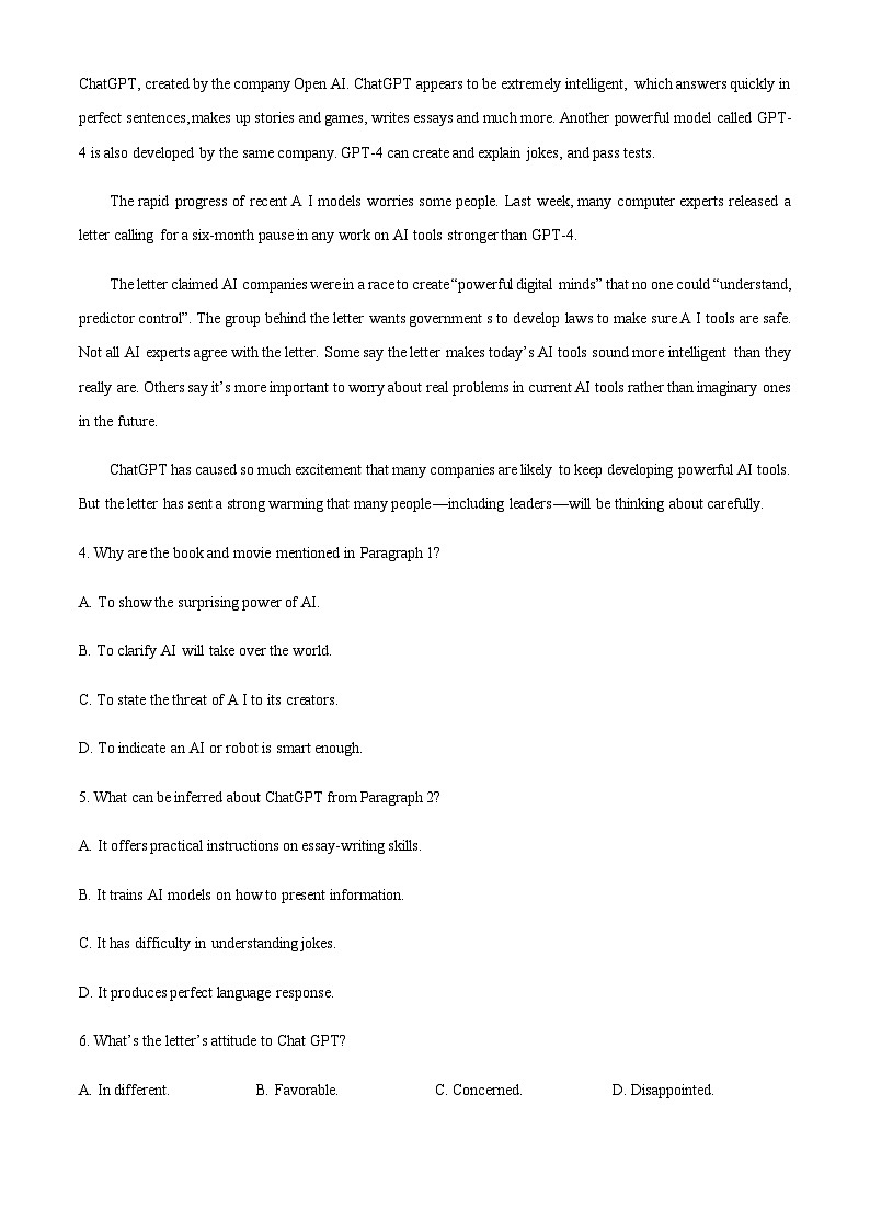 2023-2024学年广东省深圳市福田区福田中学高三上学期第一次月考英语试题含答案03