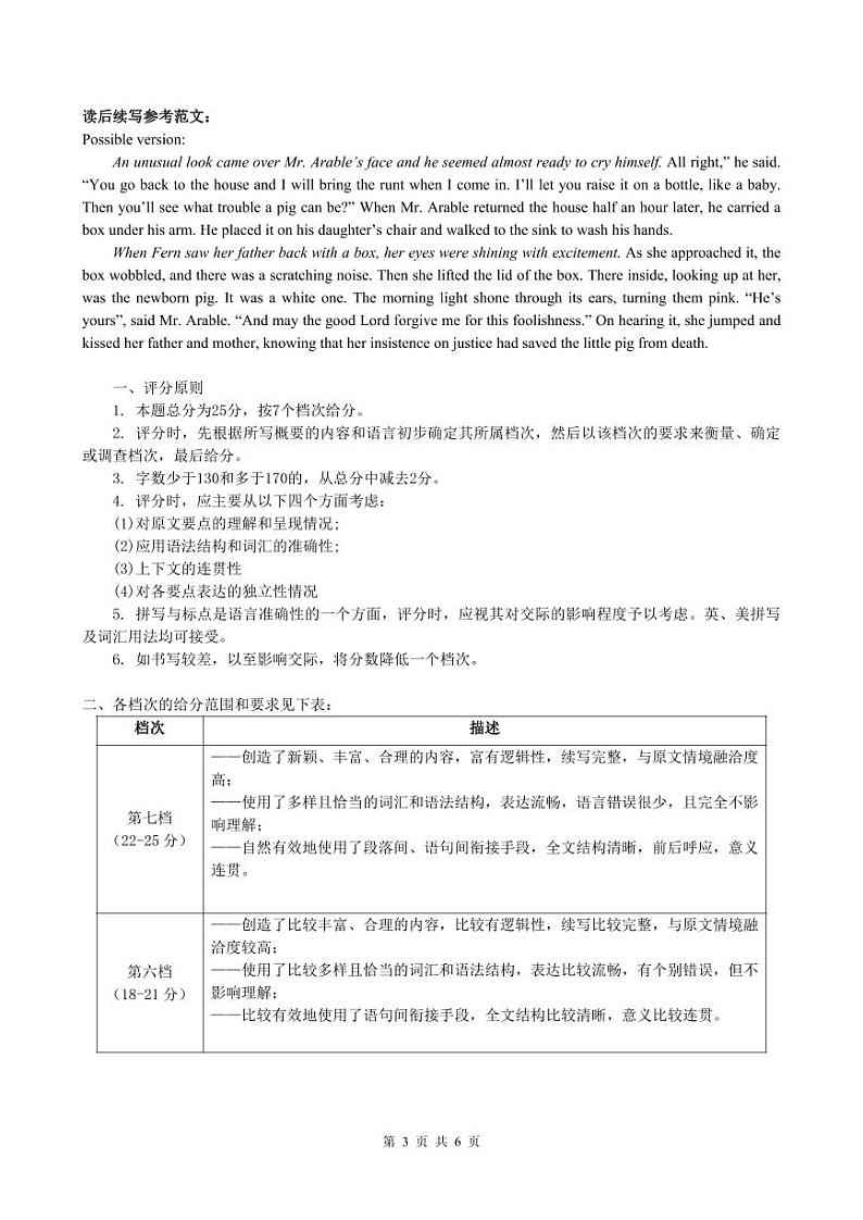 英语高考模拟卷参考答案第3页