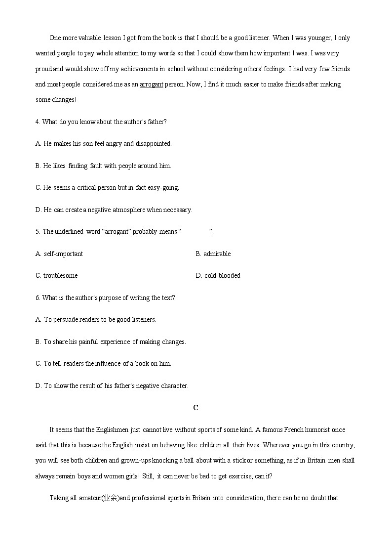 新疆若羌县中学2023-2024学年高三上学期学前考英语试题（原卷版）第3页