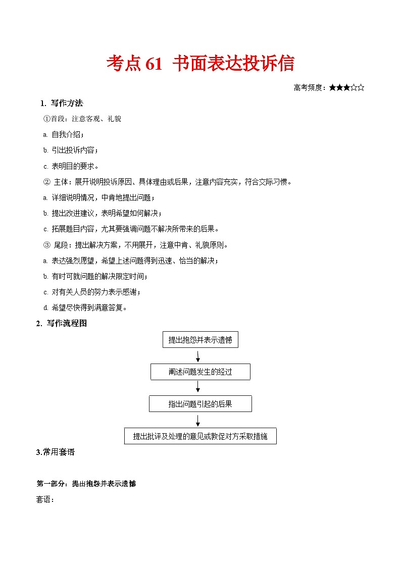 高考英语考点知识专讲专练（有答案） 考点61书面表达投诉信第1页