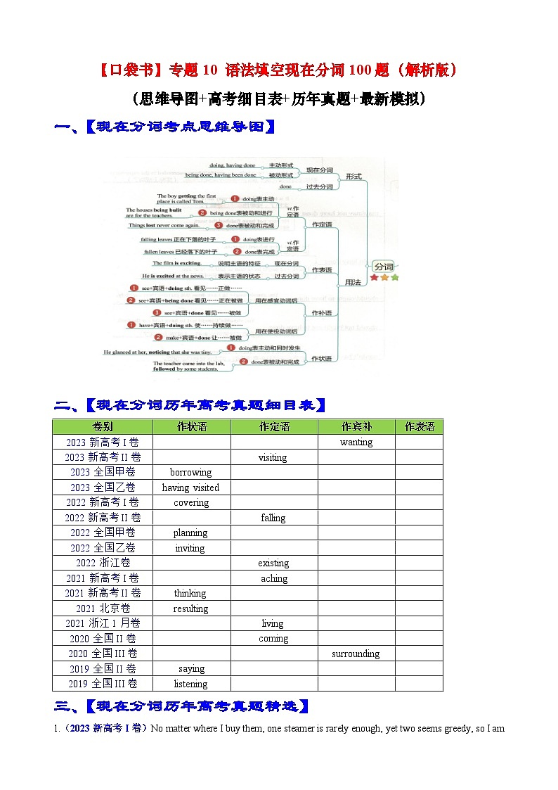 专题10 语法填空现在分词100题（精练） -高考英语一轮复习知识清单（全国通用）解析版第1页
