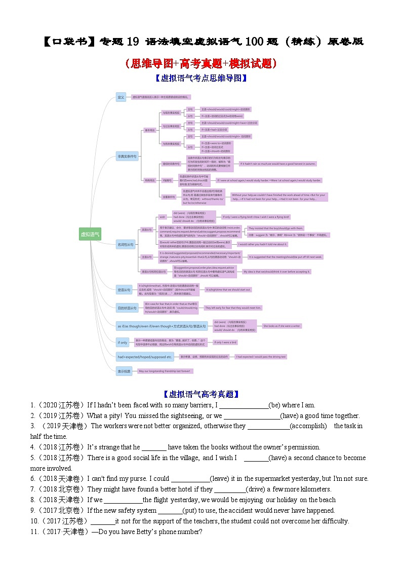 专题19 语法填空虚拟语气100题（精练）-高考英语一轮复习知识清单（全国通用）原卷版第1页