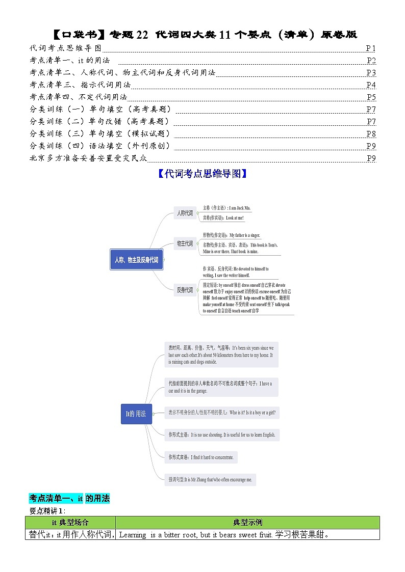 专题22 代词四大类11个要点（清单）-高考英语一轮复习知识清单（全国通用）解析版第1页