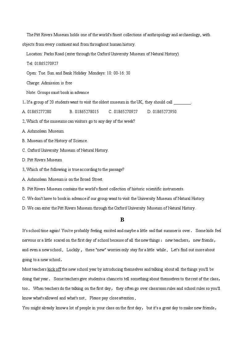 2023-2024学年浙江省温州市平阳县万全综合高级中学高一（上）期中英语试卷（含解析）第2页