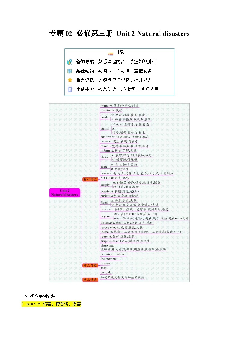 【寒假作业】译林版2020 高中英语 高一寒假巩固提升训练 专题02 必修第三册 Unit 2 Natural disasters（知识讲解 高考必考题型练）-练习.zip01