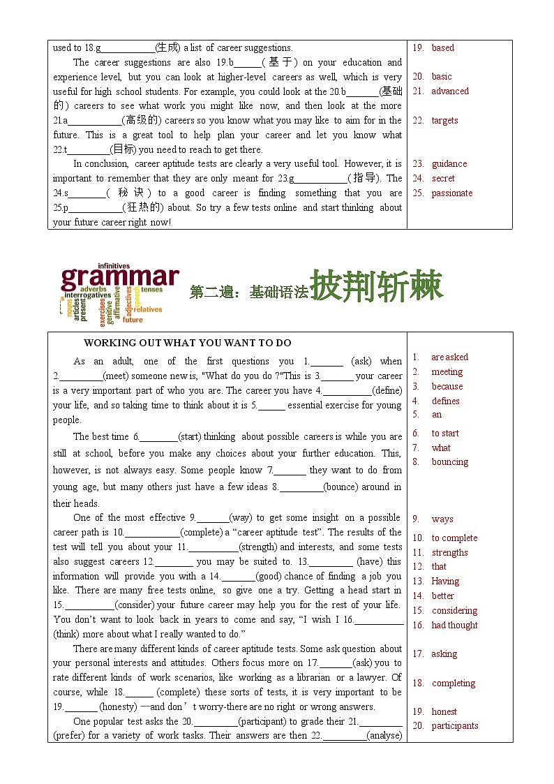 20 人教版高中英语挖掘文本深度学习  选择性必修四 UNIT 5 （答案版）第3页