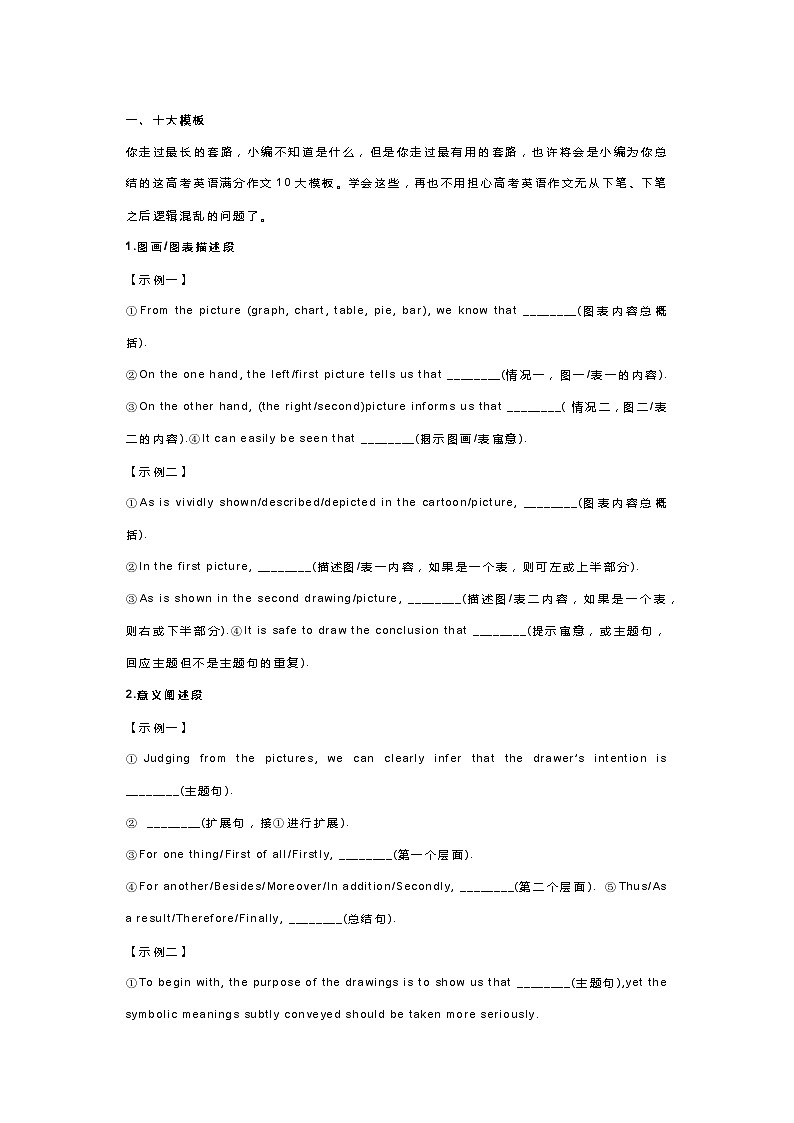 高中英语专题：满分作文十大模板+100金句+88黄金词组第1页