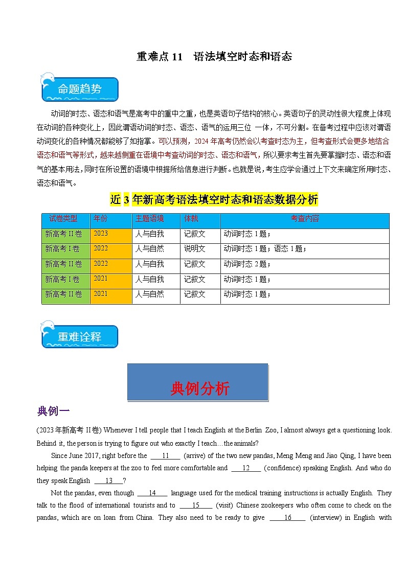 重难点11+语法填空时态和语态-2024年高考英语【热点·重点·难点】专练（新高考专用）01