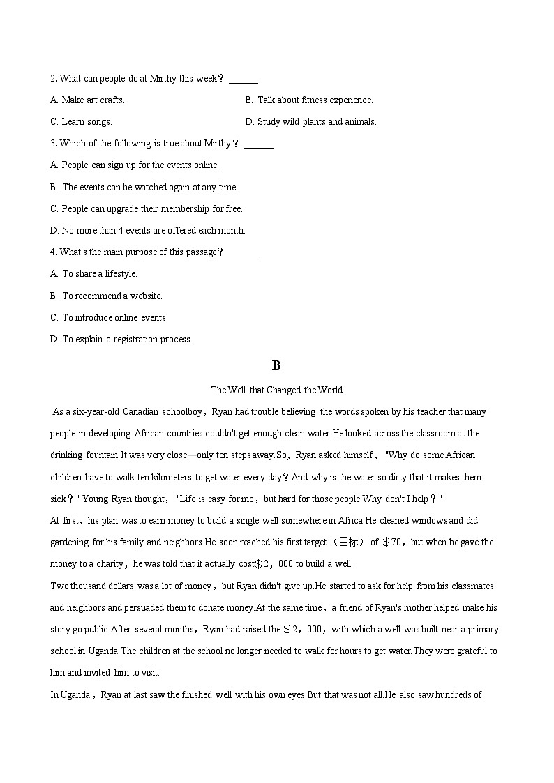 2023-2024学年北京市怀柔区高二（上）期末英语试卷（含解析）02