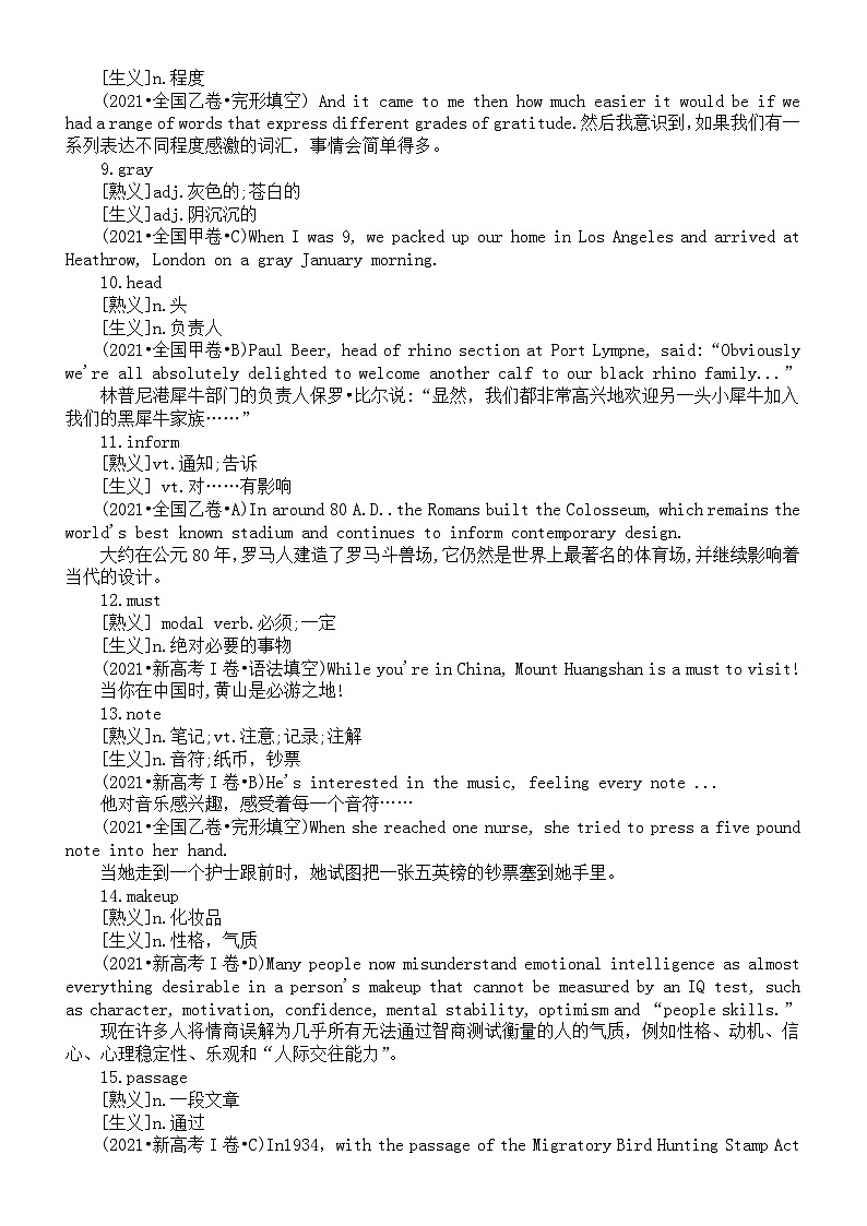高中英语2024届高考复习真题熟词生义汇总（2021-2023高考卷）02