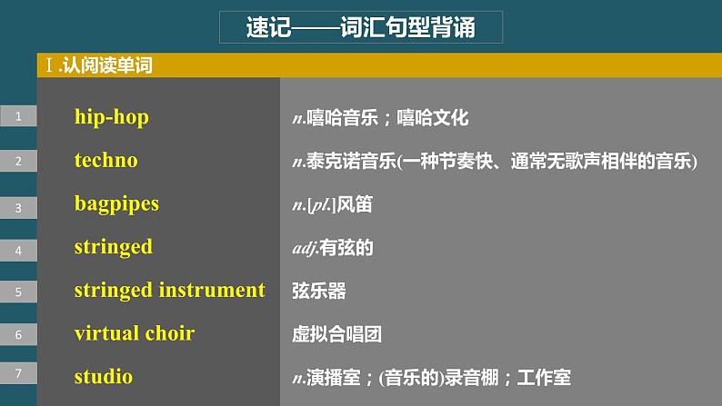 2024年高考英语一轮复习课件（新人教版） 第1部分 教材知识解读 必修第二册 Unit 5　Music04