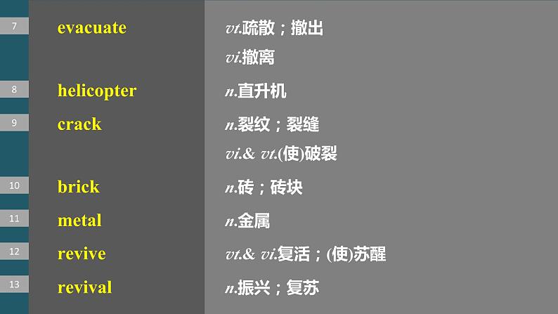 2024年高考英语一轮复习课件（新人教版） 第1部分 教材知识解读 必修第一册 Unit 4　Natural Disasters05