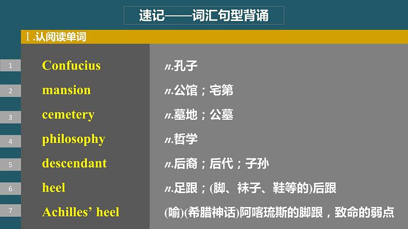 2024年高考英语一轮复习课件（新人教版） 第1部分 教材知识解读 必修第二册 Unit 4　History and Traditions06