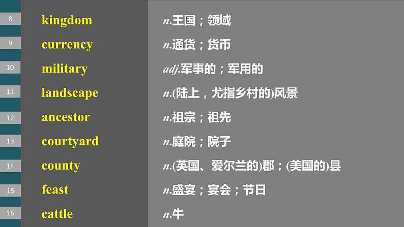 2024年高考英语一轮复习课件（新人教版） 第1部分 教材知识解读 必修第二册 Unit 4　History and Traditions07