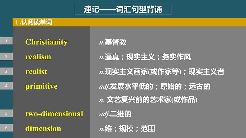 2024年高考英语一轮复习课件（新人教版） 第1部分 教材知识解读 选择性必修第三册 Unit 1   Art第6页